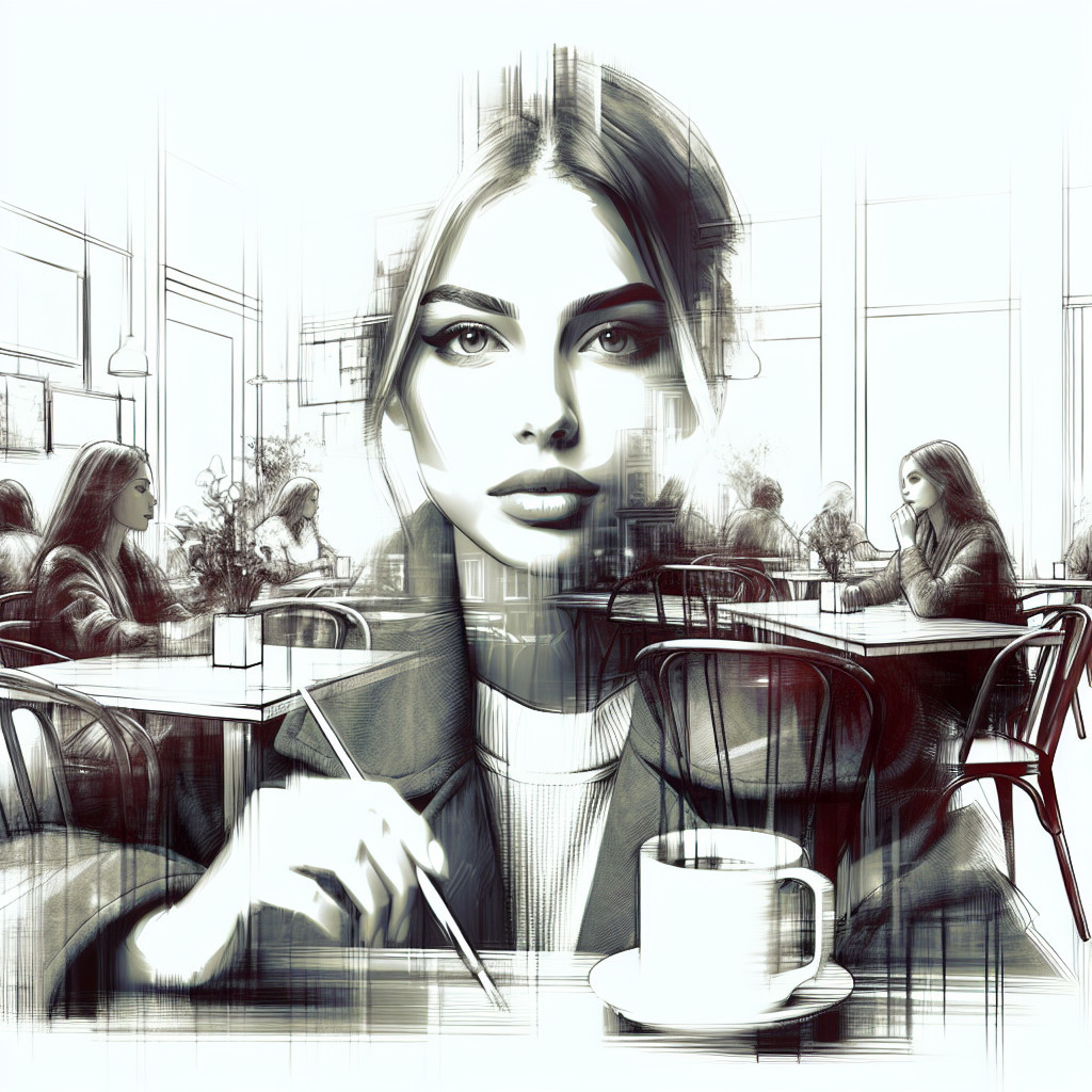 Young woman in café with pencil and artistic ambiance