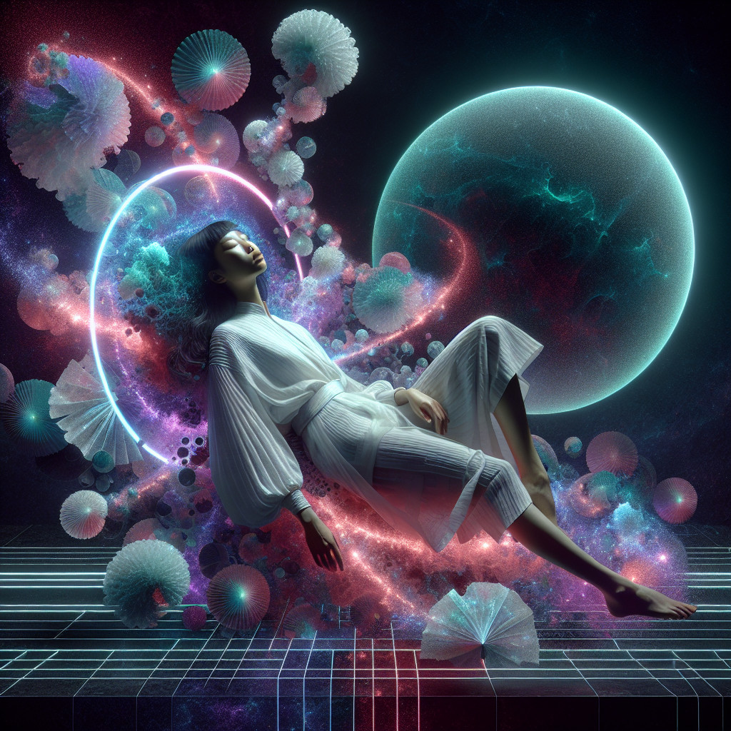 Serene Figure in Vibrant Cosmic Landscape