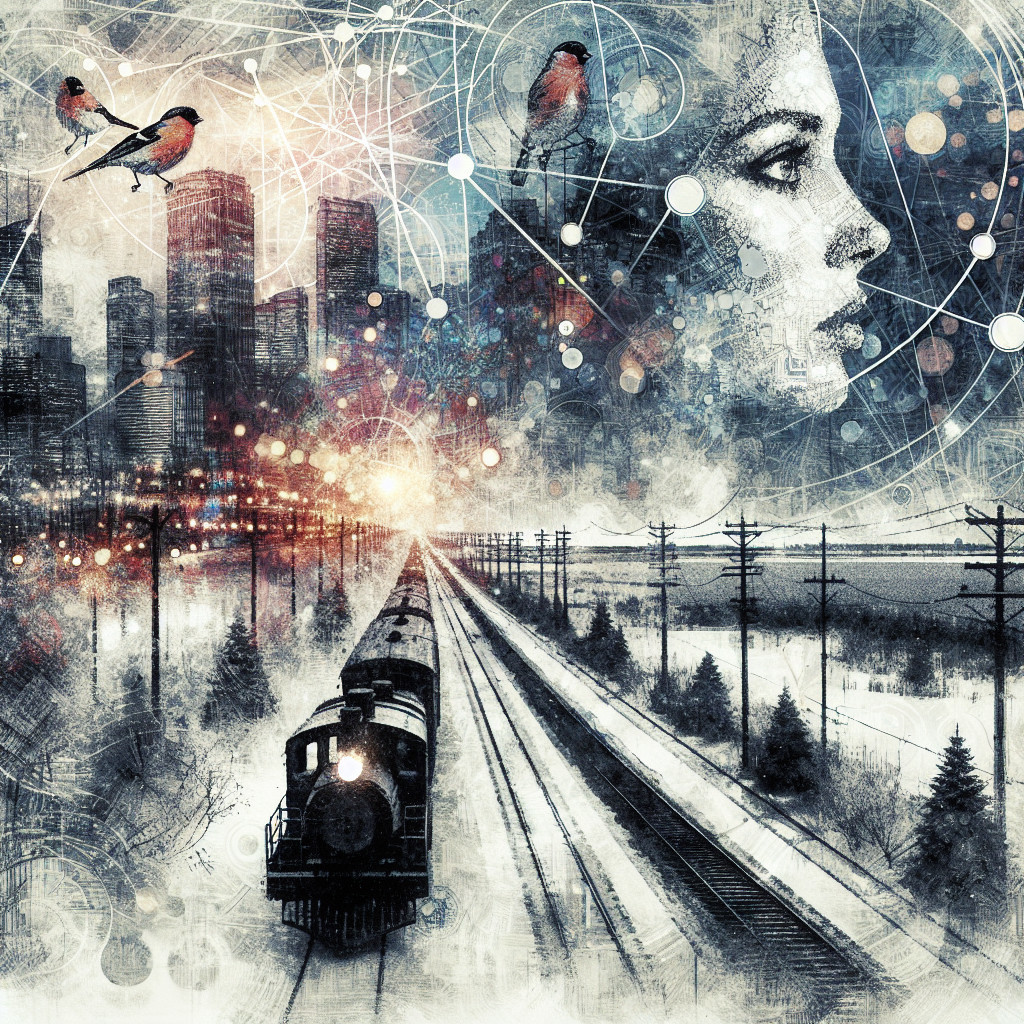 Mixed Media Artwork of Train in Winter Landscape