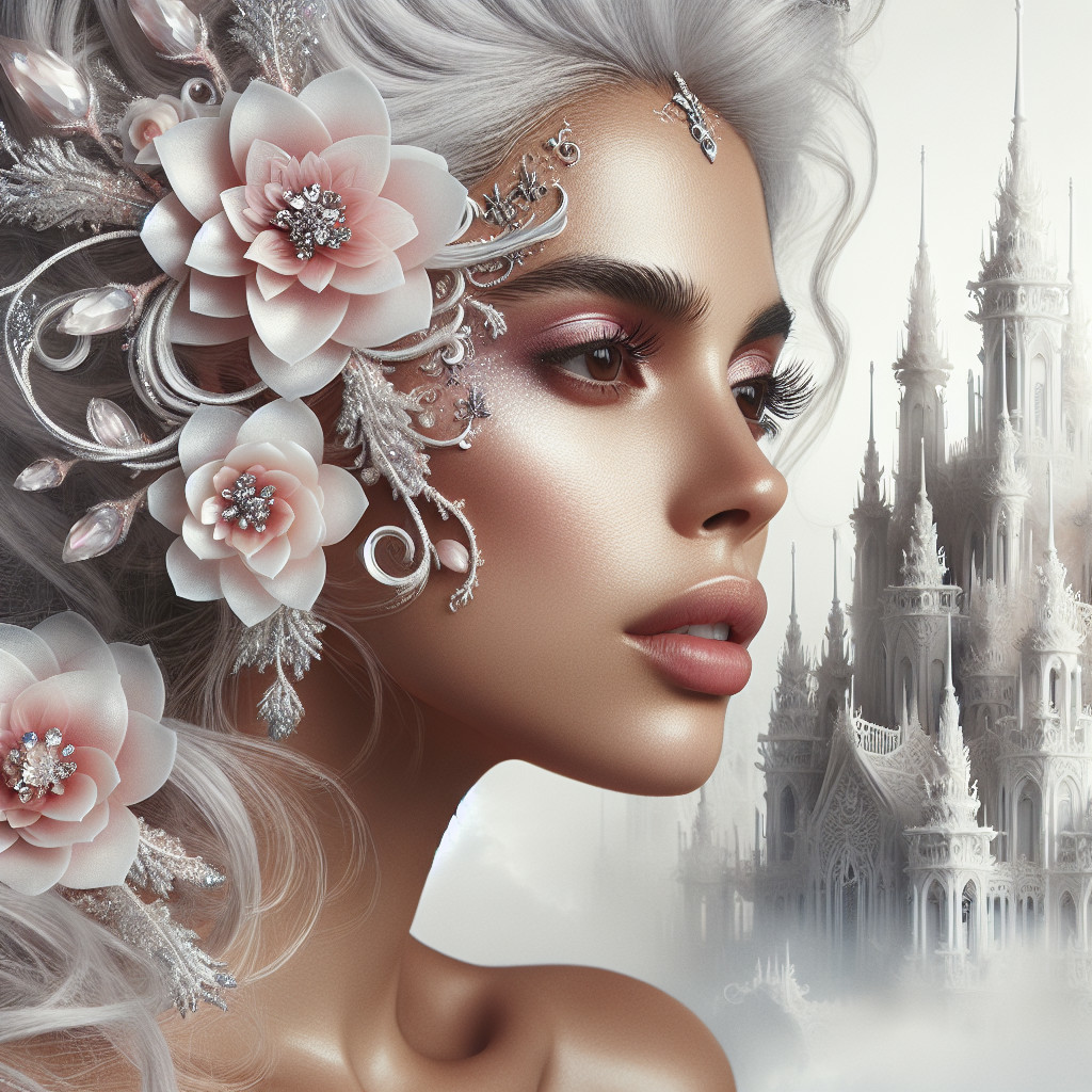 Detailed Digital Painting of Woman with Gray Hair and Castle