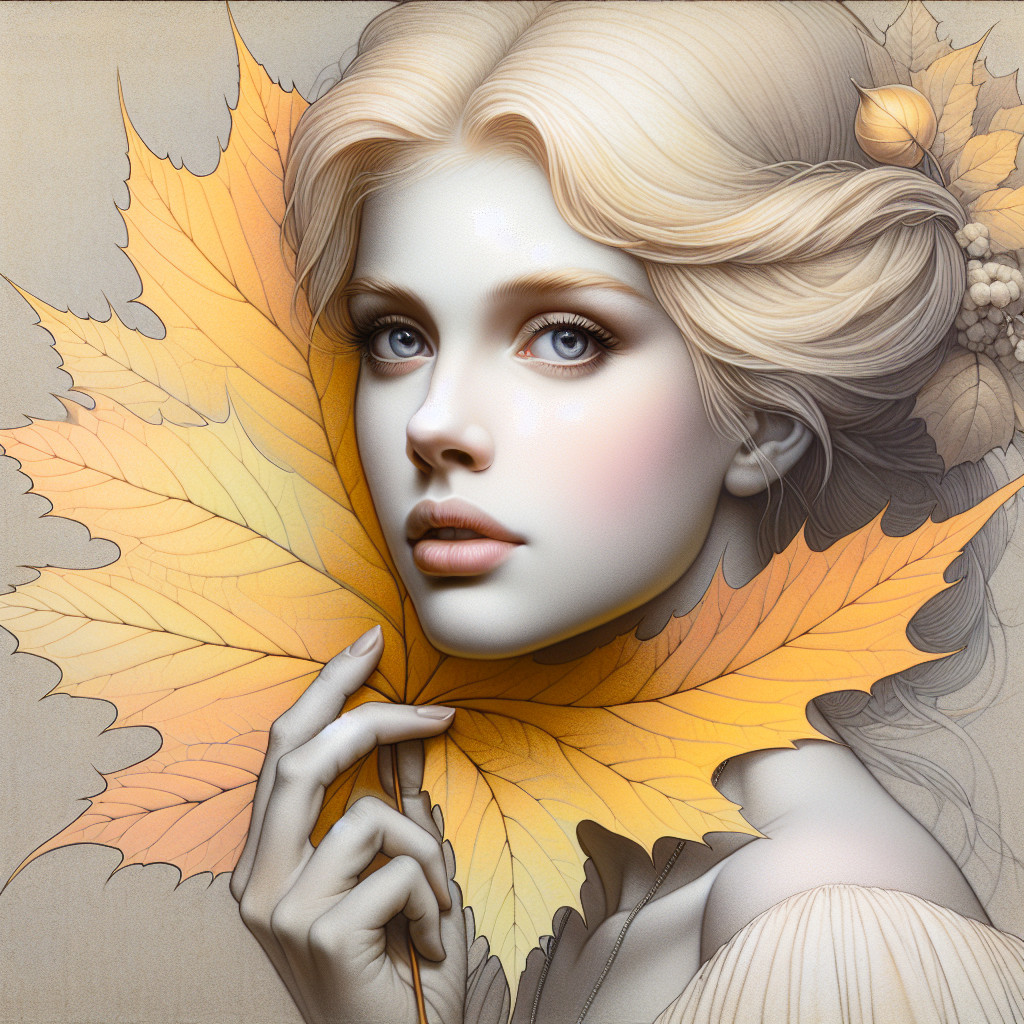 Ethereal Portrait of a Young Woman with Maple Leaf