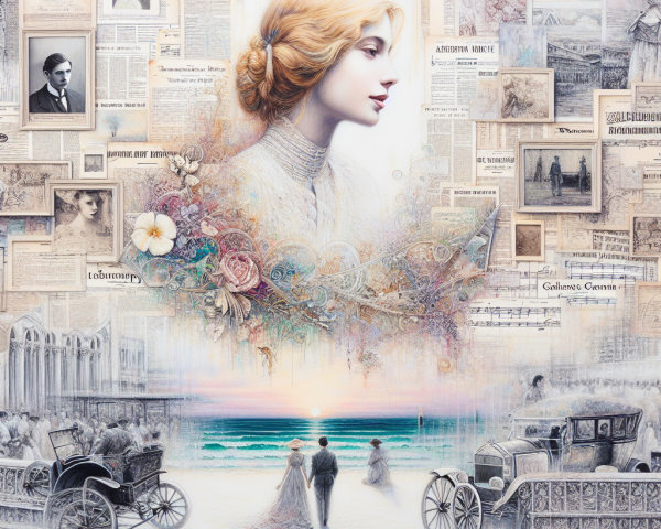 Dreamy Vintage Portrait with Floral and Beach Elements