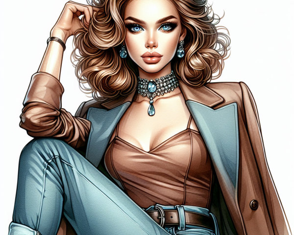 Stylish Woman in Chic Brown Jacket and Glamorous Makeup
