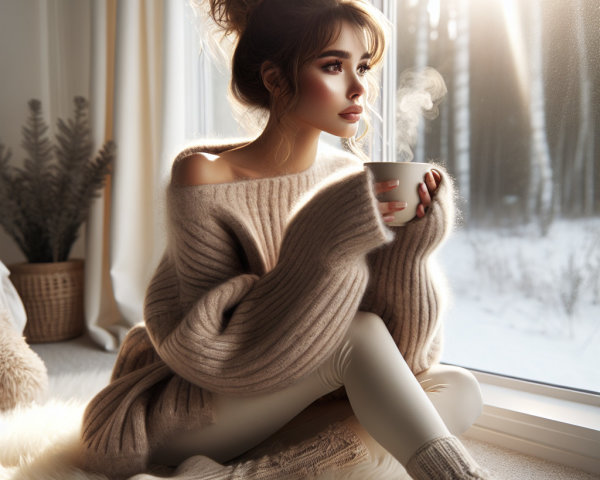 Cozy Winter Scene of a Woman by a Window