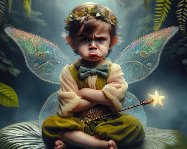 Child with Fairy Wings in Enchanted Forest Setting