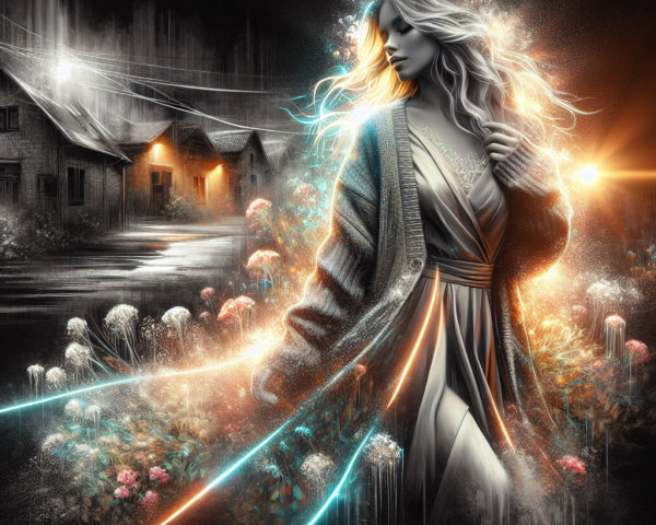 Mystical Woman Walking Through Enchanted Cottages