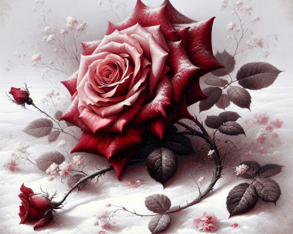 Intricate Red Rose with Delicate Floral Accents