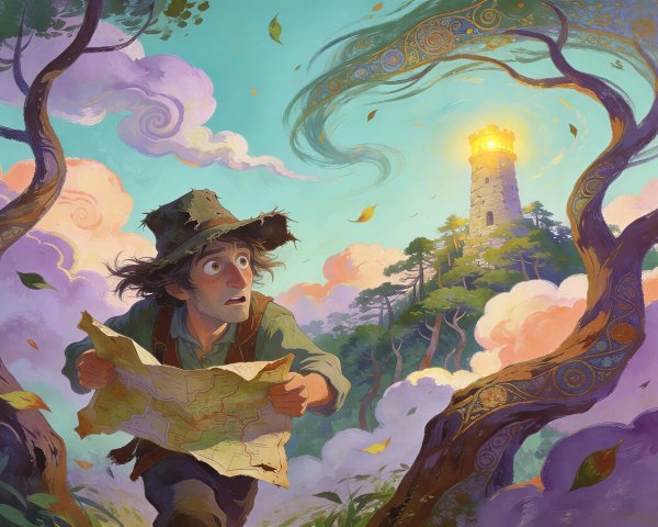 a colorful landscape with rolling hills and a bright sky