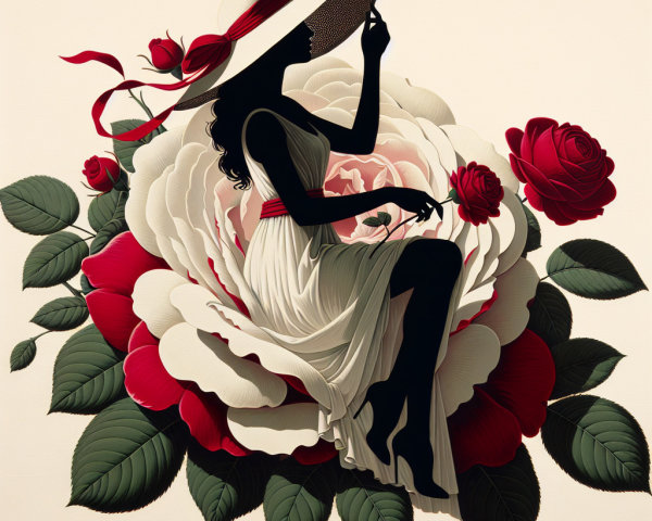Silhouette of Woman Surrounded by Vibrant Roses