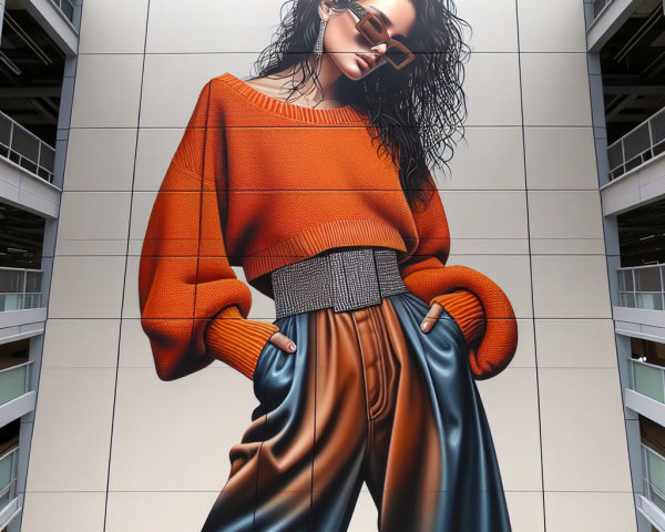 Mural of a Fashionable Woman in Urban Setting