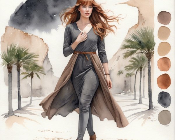 Woman in Gray Dress Walking Through Desert Landscape