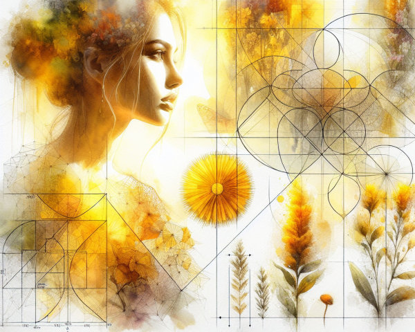 Portrait of a Woman with Floral and Geometric Elements