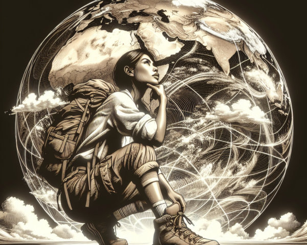Thoughtful Traveler Contemplating Global Connectivity