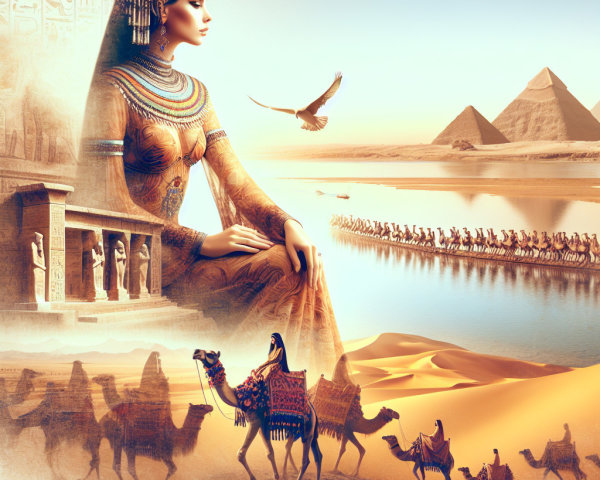 Majestic Ancient Egypt Scene with Pyramids and Camels