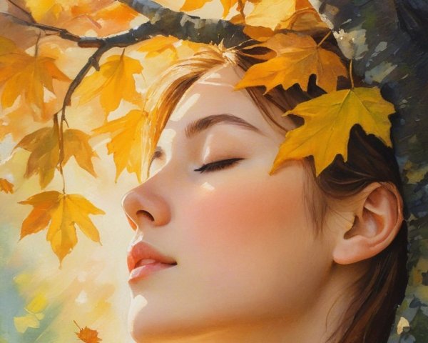 Serene Young Woman in Sunlit Autumn Setting