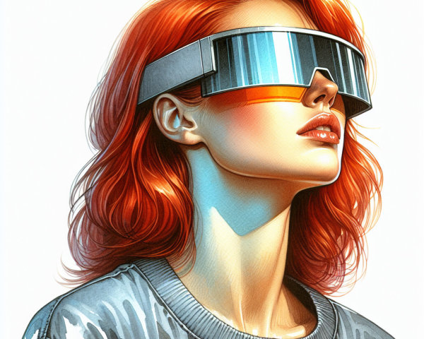 Stylish Woman with Red Hair in Futuristic Sunglasses