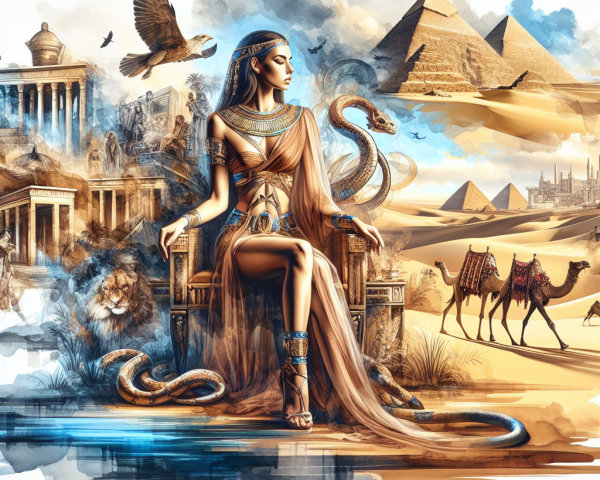 Regal Woman on Throne in Ancient Egyptian Setting