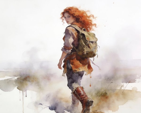 Watercolor Painting of a Young Woman with Red Hair