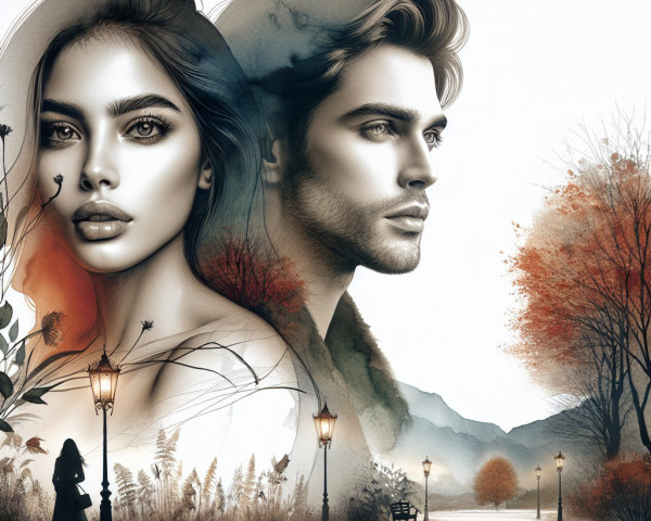 Stylized Portrait of a Couple in Autumn Landscape