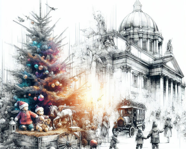 Festive Christmas Scene with Selective Color Elements