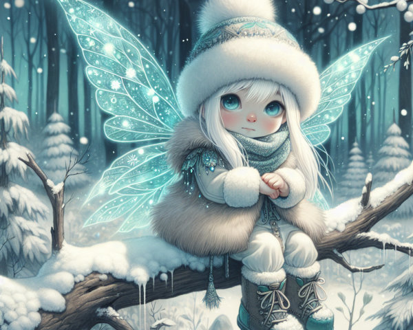 Whimsical Fairy in a Snowy Forest Wonderland