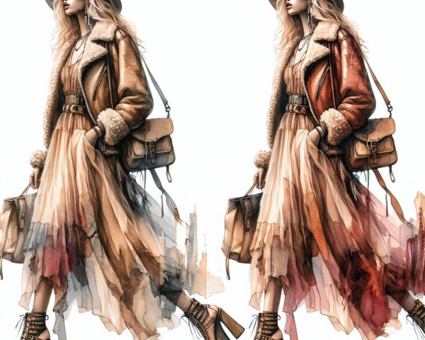 Stylish Woman in Gradient Dress with Accessories