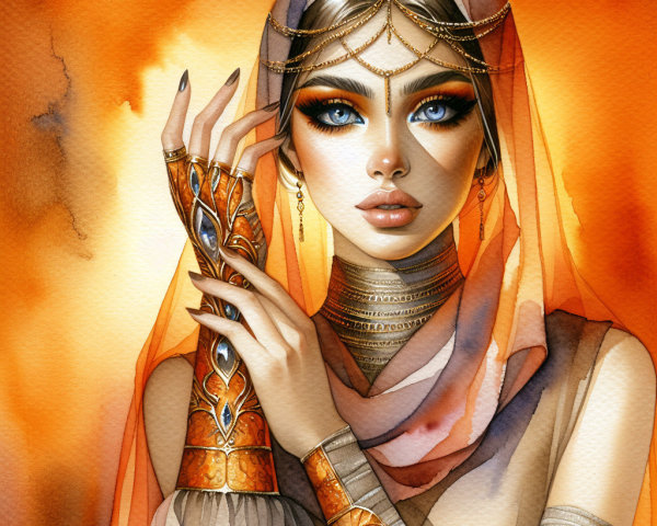 Portrait of a woman in elegant jewelry and veil