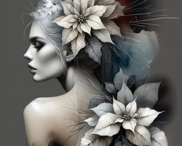 Profile of a Graceful Woman with Floral Elements