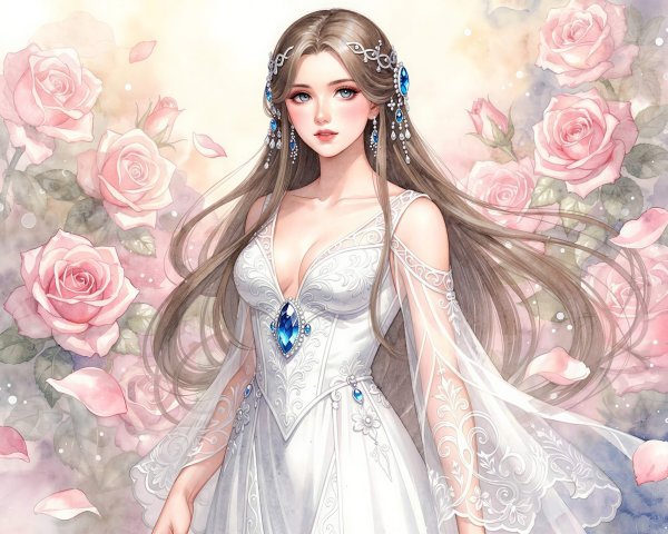 Anime Illustration of a Princess in Elegant Gown