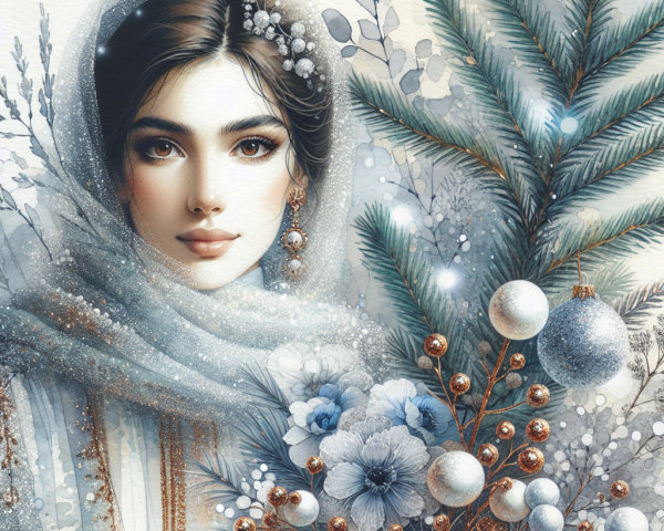 Elegant Christmas Watercolor Illustration with Winter Flora