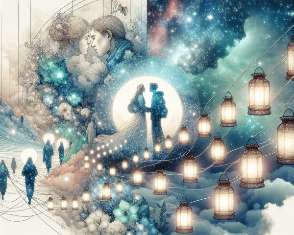 Whimsical Illustration of Love in Two Realms