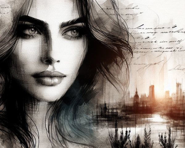 Monochromatic Portrait of a Woman with Abstract Elements