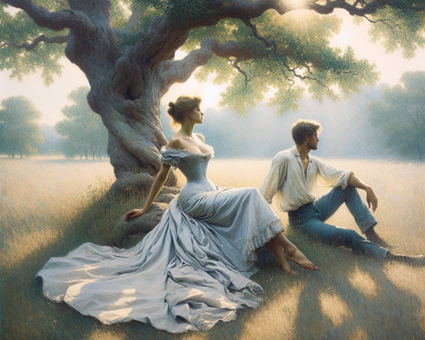 Couple in Tranquil Moment Under Majestic Tree