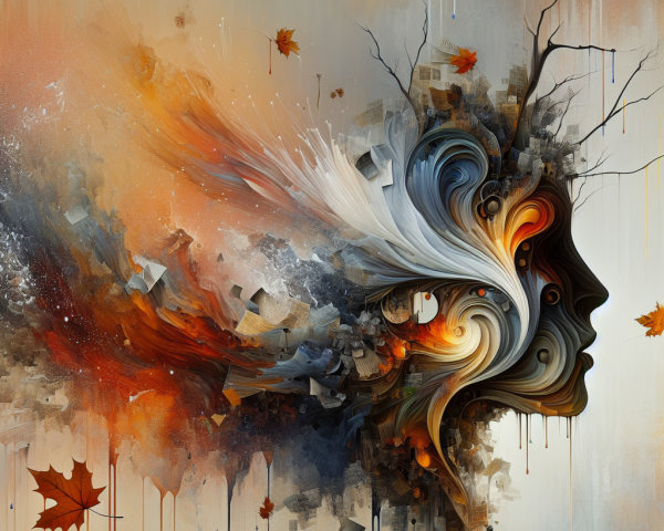 Abstract Woman's Profile with Colorful Swirls and Textures