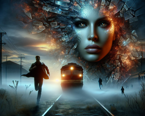 Dramatic Scene on Deserted Railway Track with Mist