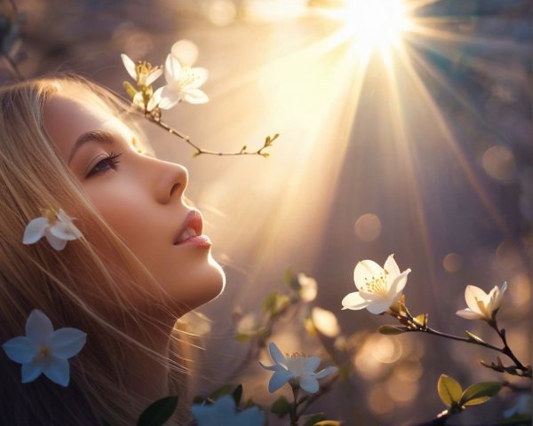 Close-up of a woman surrounded by white flowers