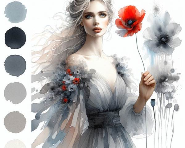 Whimsical Portrait of Woman in Ethereal Gown