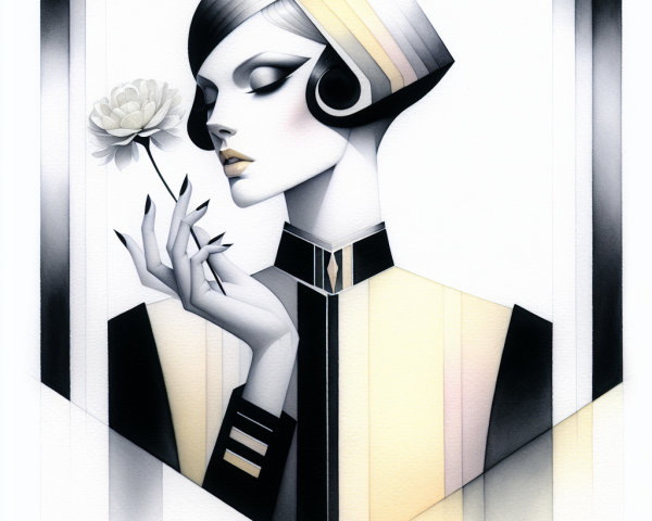 Elegant figure with bob hairstyle and white flower