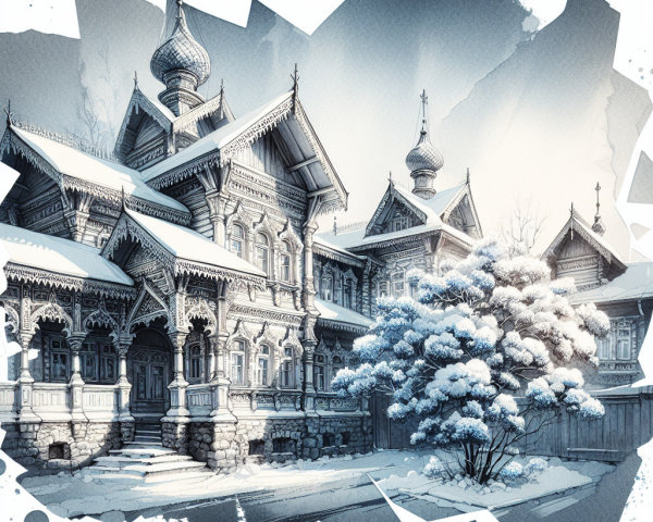 Watercolor Illustration of a Snowy Russian Church