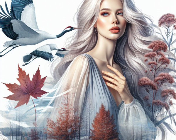 Serene Portrait of Woman in Autumn Landscape