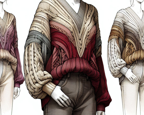 Fashionable sweater with V-neck and cable knit design