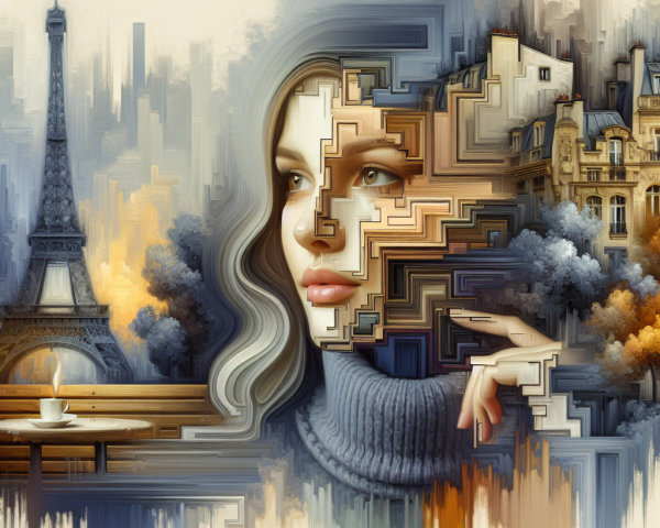 Contemplative Woman in Abstract Parisian Landscape