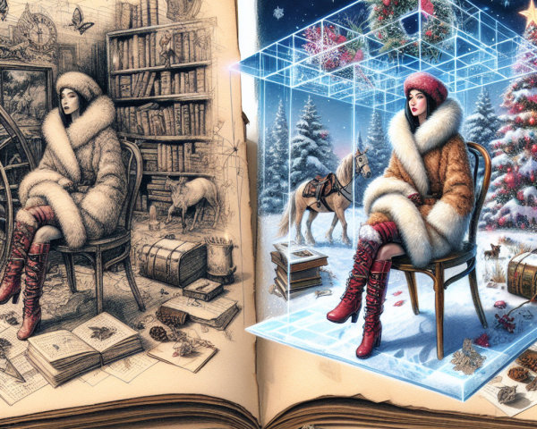 Open Book with Two Contrasting Scenes Depicted