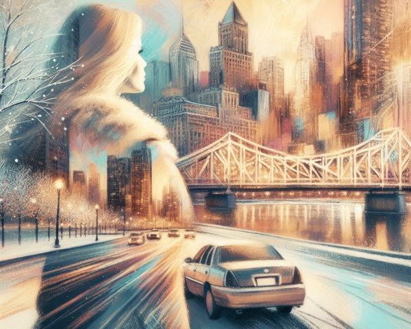 Dreamy Urban Scene with Woman's Profile and Skyline