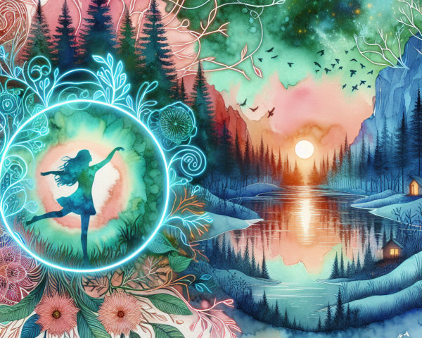 Vibrant Split Landscape with Dance and Sunset Scene