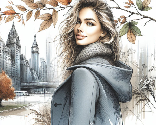Young Woman in Cozy Outfit Amid Autumn Cityscape