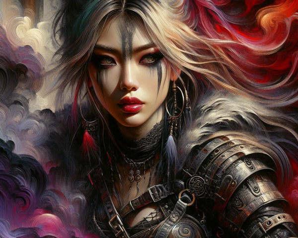 Portrait of a Fierce Warrior Woman in Vibrant Colors