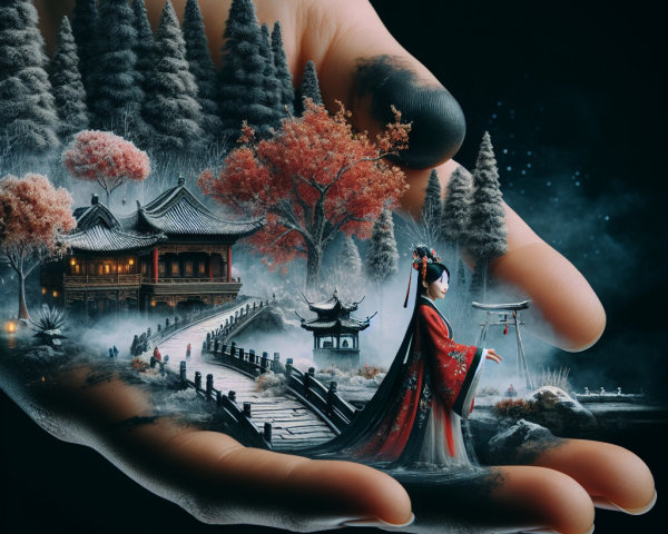 Intricate Hand Cradling Miniature Serene Landscape Scene