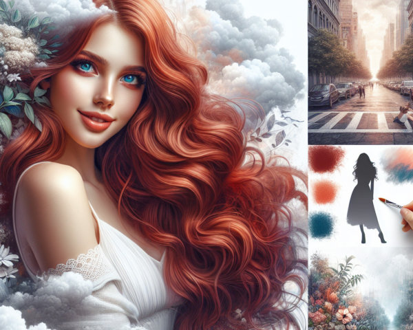 Whimsical Woman in Digital Painting with Ethereal Elements