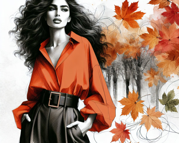 Stylized Illustration of a Fashionable Woman in Autumn